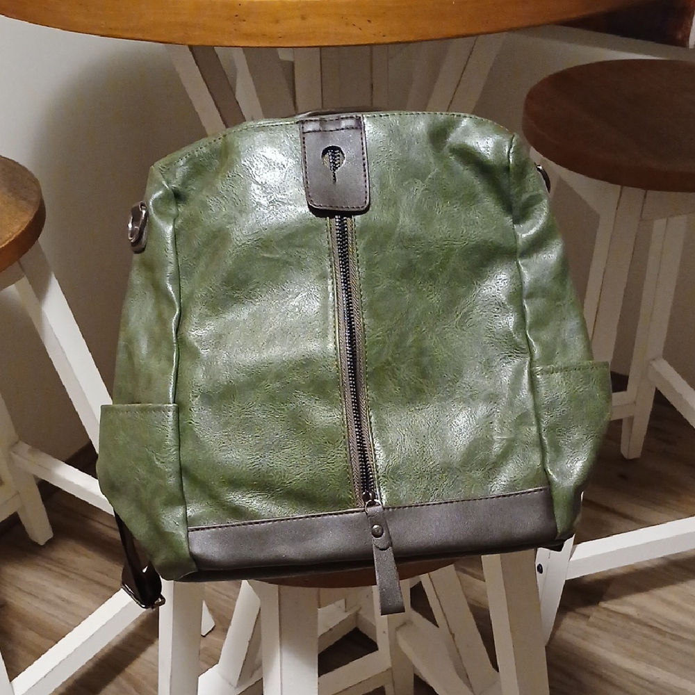 Green Leather Womens Or Mens Backpack